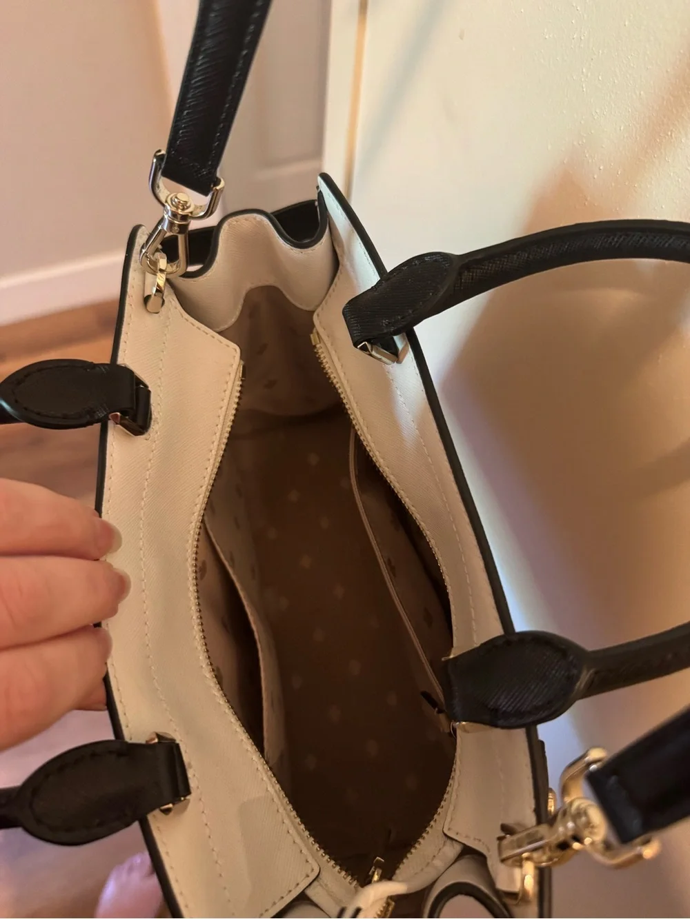 kate spade Two-Tone Satchel in Beige, White and Black